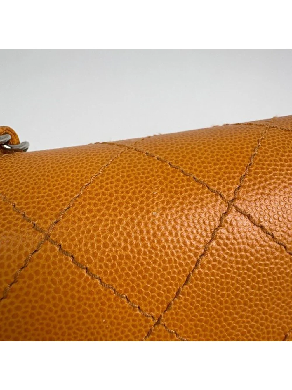 Chanel CC Logo Chain Shoulder Bag Quilted Caviar Leather Orange